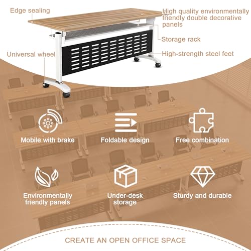 Moderner klappbarer Konferenztisch mit leisen Rädern, tragbarer mobiler Trainingstisch für Konferenzräume und Trainingsräume, rechteckig, Konferenz-Seminar-Tisch (55,1 x 23,6 x 29 cm)