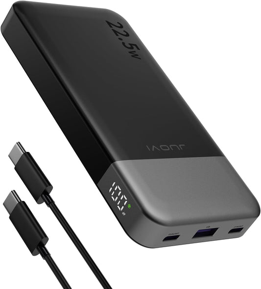 JUOVI Powerbank, 10.000 mAh, 22,5 W, schnelles Aufladen, kleines tragbares Ladegerät mit PD 3.0 & QC 3.0, USB C, schlankes, leichtes iPhone-Ladegerät, Dual-Ausgang, kompatibel mit iPhone 15, iPhone 14