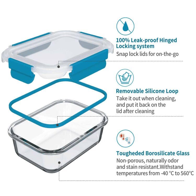 Glas-Frischhaltedosen Set Meal Prep Boxen für Lebensmittel,18 Teile (9 Behälter,9 Transparente Deckel) Spülmaschinen, Mikrowellen & Gefrierschrankfreundlich - Auslaufsicher, BPA-frei