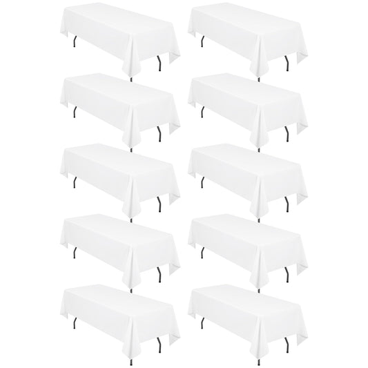 10er-Pack rechteckige Tischdecken,153 x 260 cm,weiße Tischdecke,Polyester-Tischdecke für 1,8 m große rechteckige Tische, Flecken- und knitterfrei, waschbare Stoff-Tischdecken für Hochzeit,Bankett