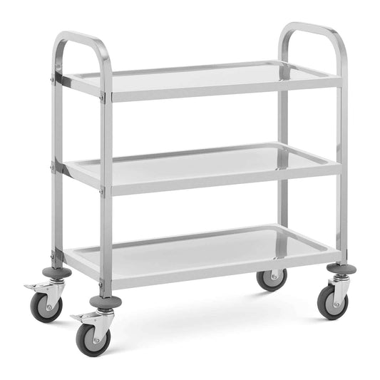 Royal Catering RCSW-111 Servierwagen 3 Borde 69 x 34 x 3 cm 81 kg Küchenwagen Edelstahl Küchenrollwagen Rollwagen Küche