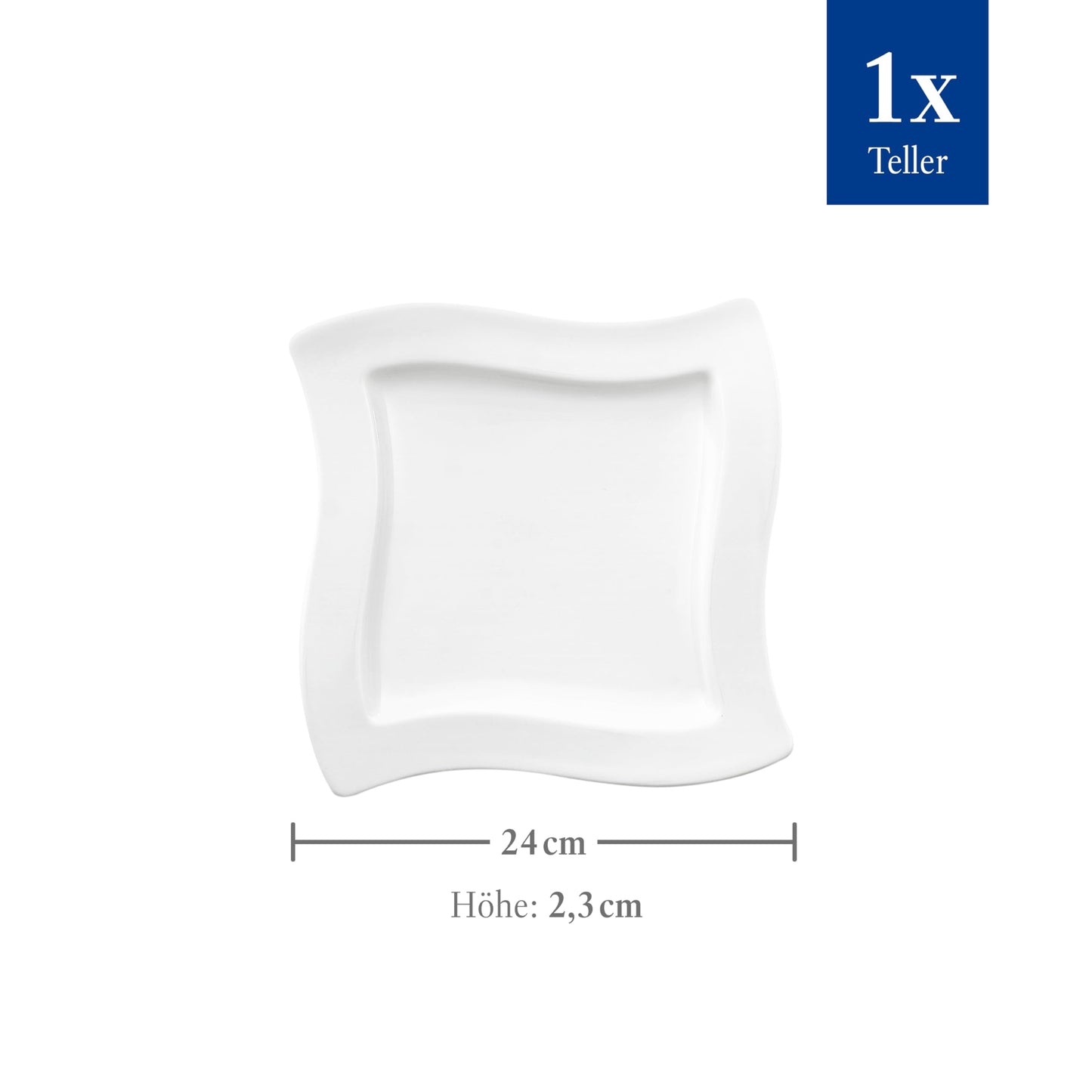 Villeroy & Boch – New Wave Frühstücksteller, Eckiger Teller, Teller Rechteckig Weiß, Grillteller, Kuchenteller, Geschirr Keramik, Essteller, Speiseteller, Premium Porzellan