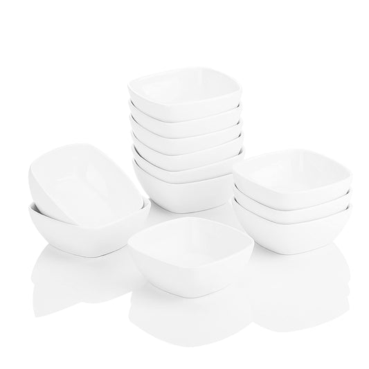 MALACASA, Serie Ramekin.Dish, 12 tlg. Porzellan Weiß Dessert Schalen, kleine Servierschalen, für Soße, Dipping, Souffle, Pudding, Backofen sicher - Platz 4"/10cm/170ml