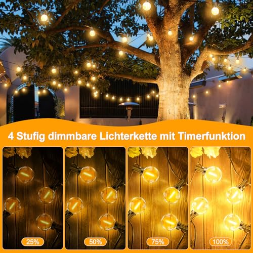 LED Lichterkette Außen Glühbirnen 20M - 65FT Outdoor Lichterkette Strom mit 30+2 G40 Glühbirne IP44 Wetterfest Dimmbare Aussen Lichterkette warmweiß für Garten Terrasse Balkon Hochzeiten Party