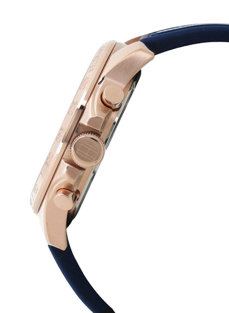 Tommy Hilfiger Analoge Multifunktionale Quarz-Uhr für Herren 46mm - Marineblaues Zifferblatt mit Silikonarmband, Funktionen für Tag, Datum und 24 Stunden, Wasserdicht bis 5ATM - 1791474