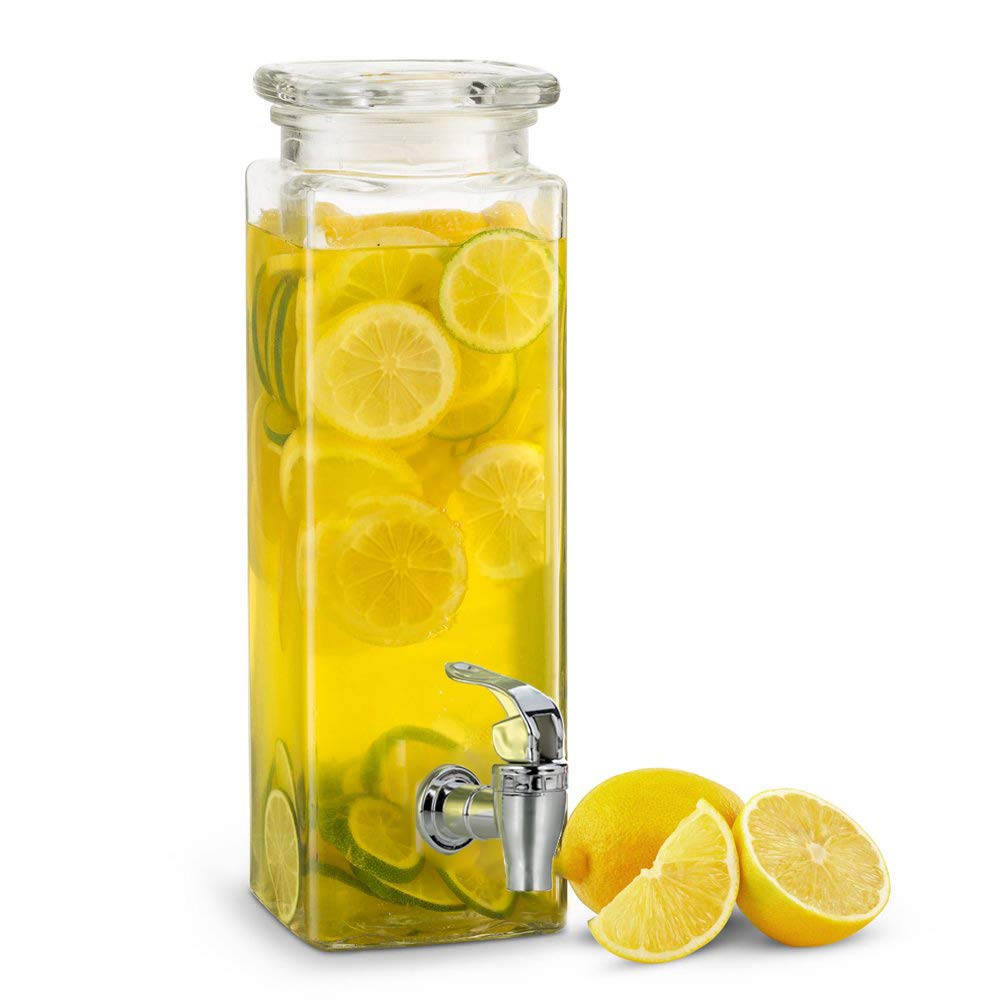 Mary´s Kitchen Tools Eckiger Getränkespender 2,5 Liter aus Glas | mit Zapfhahn | Retro Wasserspender | Limonadenspender | Saftspender |Bowle | Dispenser