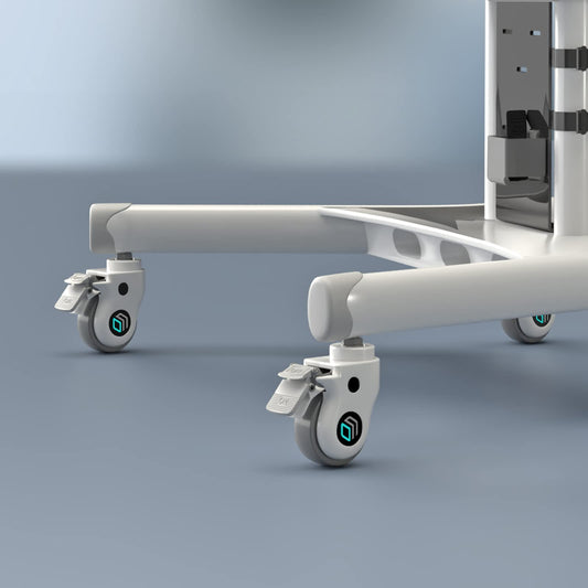 ONKRON Designer TV Ständer Räder ⌀75 mm für Mobile TV Ständer TS1551, TS1552, TS1881, TS2771 mit elastischem Gummi, doppelte Fixierung, Kunststoffgehäuse 4er-Set AWL75 Weiß