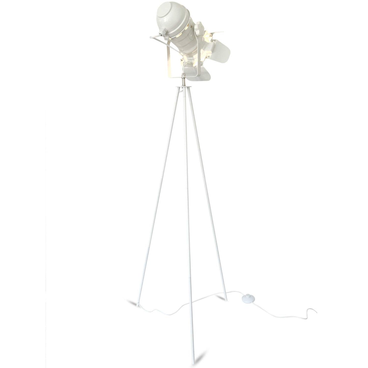 mojoliving Stehleuchte Stativ aus Metall für das Wohnzimmer Schlafzimmer Deko Tripod Retro Studio Design Stehlampe mit Dreifuss Gestell (Stativ Weiss Schirm Weiss)