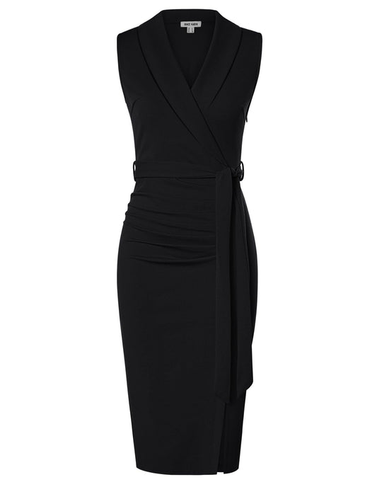 GRACE KARIN Damen Sommer Schwarz Kleider Reverskragen Elegant Bodycon Businesskleider Hochzeitsgäste Kleider 38