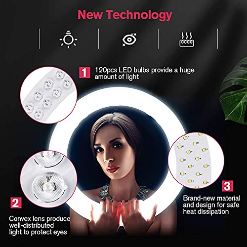 LED-Ringlicht mit Stativständer, Selfie-Ringlicht, 48,3 cm, LCD-Display, Touchscreen, dimmbares Licht für Make-up, Studio, Porträt, Vlog, Videoaufnahmen, mit Tragetasche und Fernbedienung, CRI>97