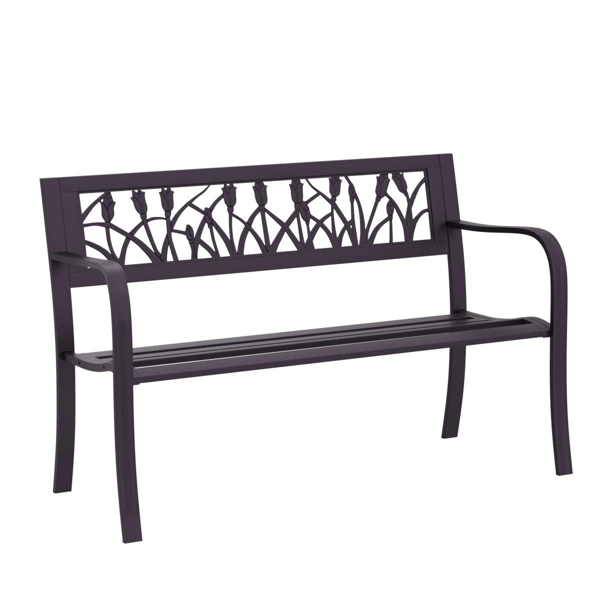 Garden Vida Garde Vida Gartenbank, Stahl, Tulpen-Design, 3-Sitzer, für den Außenbereich, Parkbank, Terrassensitzmöbel, 77 x 125 x 53 cm (H x B x T)
