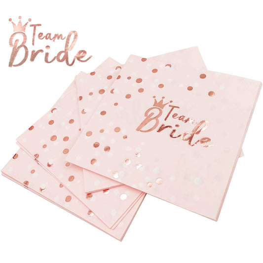JGA Servietten Rosegold, 32 Stück Team Bride Servietten Tisch Deko, Rosa Team Braut Papierservietten für Frauen Party Deko JGA Tischdeko Junggesellen Junggesellinnenabschied Abschied