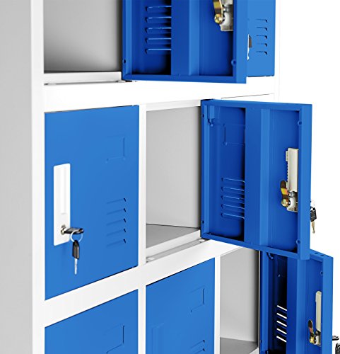 Jan Nowak Umkleideschrank 3B6A Fächerschrank Schließfachschrank mit 18 Fächern Metall Pulverbeschichtung 185 cm x 90 cm x 40 cm (H x B x T (Grau-Blau)