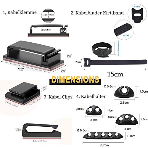 MiuCo Kabelmanagement Schreibtisch Kit mit 50Stk Kabelbinder Klettband+40Stk Kabelklemme/KabelClips+10Stk Kabelhalter Selbstklebende Kabelschellen, Kabel Management Organizer Kit für Schreibtisch