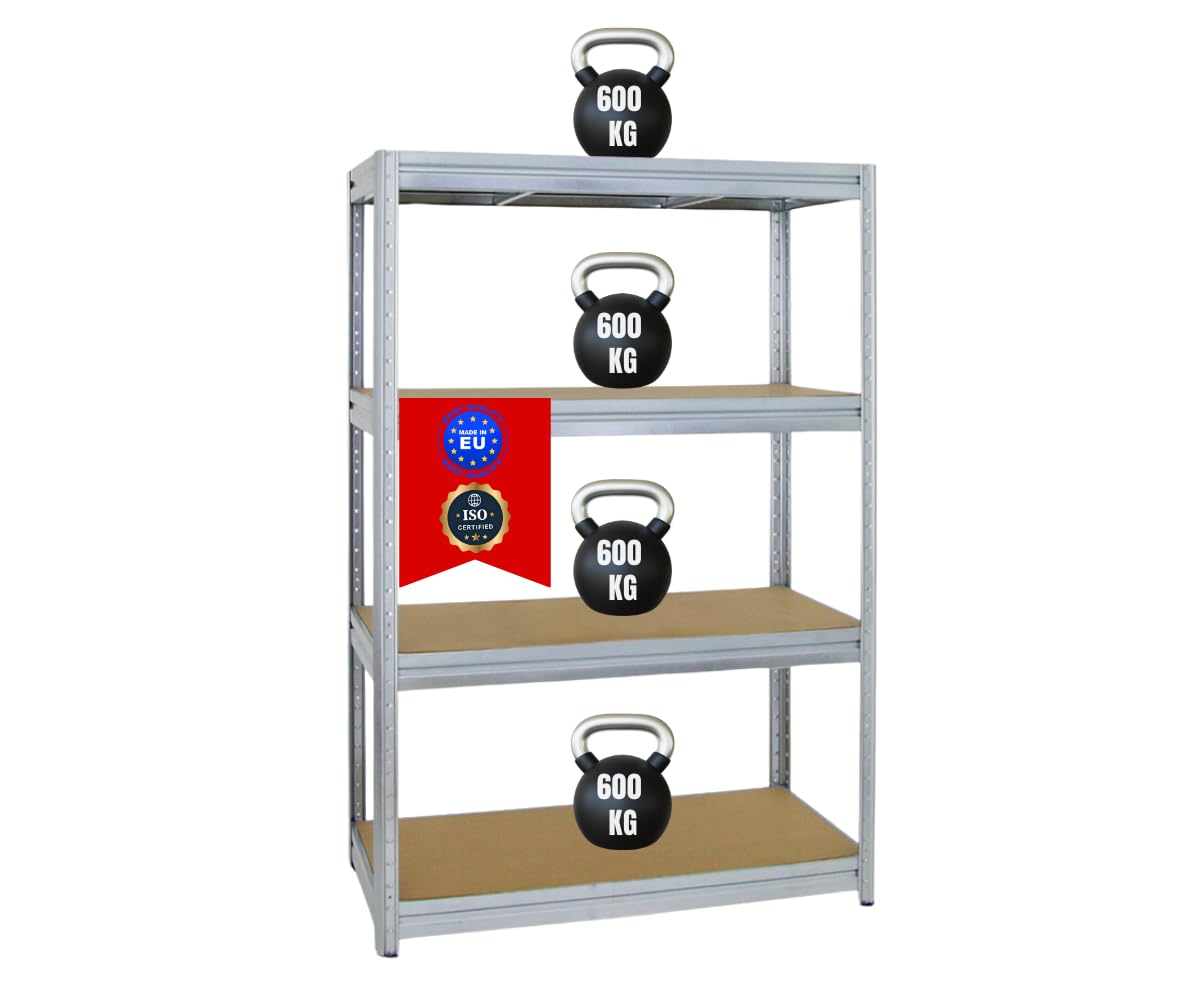 PROREGAL Schwerlastregal Dino 180x120x60 cm Fachlast 600kg Verzinkt, Garagenregal, Lagerregal, Steckregal, Kellerregal