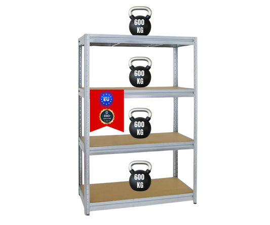 PROREGAL Schwerlastregal Dino 180x120x60 cm Fachlast 600kg Verzinkt, Garagenregal, Lagerregal, Steckregal, Kellerregal