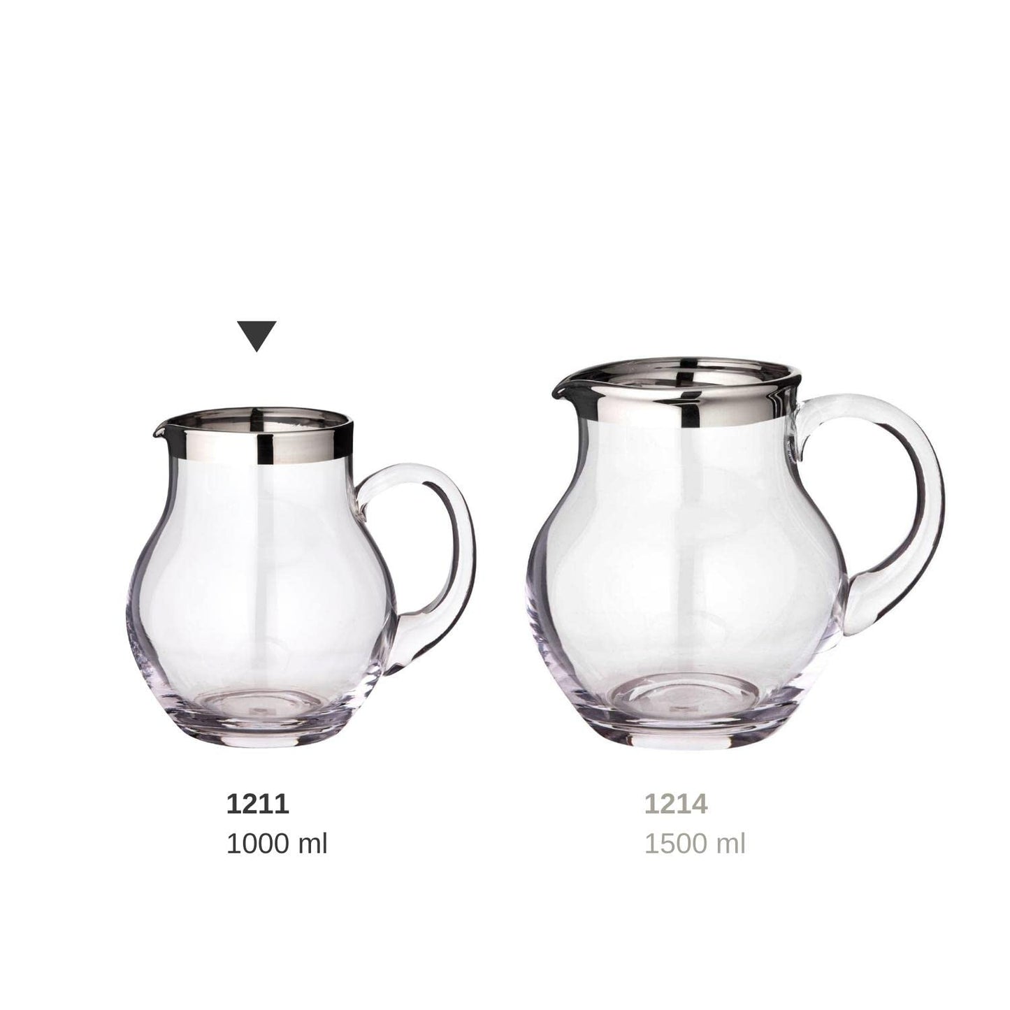 EDZARD Glaskaraffe Olivia, feiner Kristallglas Krug mit Platinrand, Füllvolumen 1,0 Liter, Höhe 16 cm