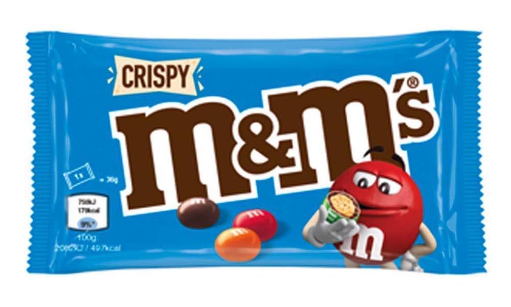 M&M's Crispy, Schokoladen Großpackung, 24 x 36g, Knusprige Schokolinsen