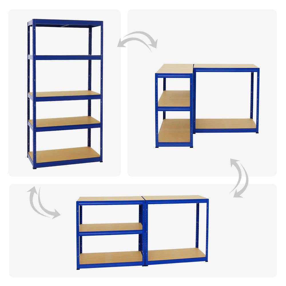PROREGAL Mega Deal 5er-Set Schwerlastregale Slim Elephant 180x90x45cm mit 5 Ebenen Fachlast 350kg Blau