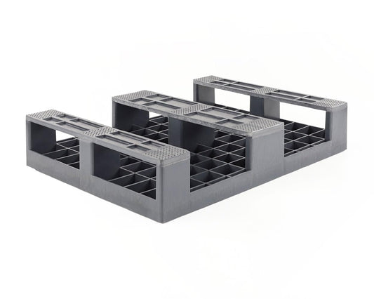 Kunststoff Halbpalette 80 x 60 im halben Europaletten-Maß | bis 2.500 kg statische Traglast | 3 Kufen | 800 x 600 mm | schwarz | ohne Holz (1, Anti-Rutsch-Oberfläche, schwarz)