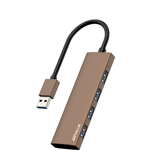 ANYPLUS USB Hub 3.0, USB Verteiler Aluminiumlegierung Ultra Slim USB Splitter, Tragbarer 4 Port USB-Hubs, USB Mehrfachstecker für Laptop, PC, iMac, Mac Pro,Surface Pro, MacBook, Flash Drive【Braun】