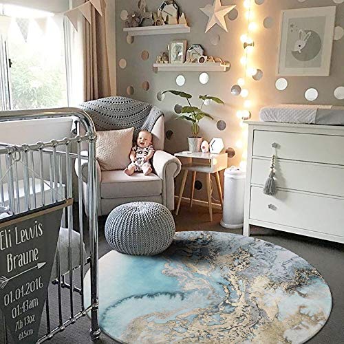 Lahome Runder Teppich mit Marmormuster – 91 cm Durchmesser, Kunstwolle, rutschfest, Akzent, Used-Look, Überwurf, Teppichboden für Wohnzimmer, Schlafzimmer, Waschküche, Dekoration (rund – 7,6 cm