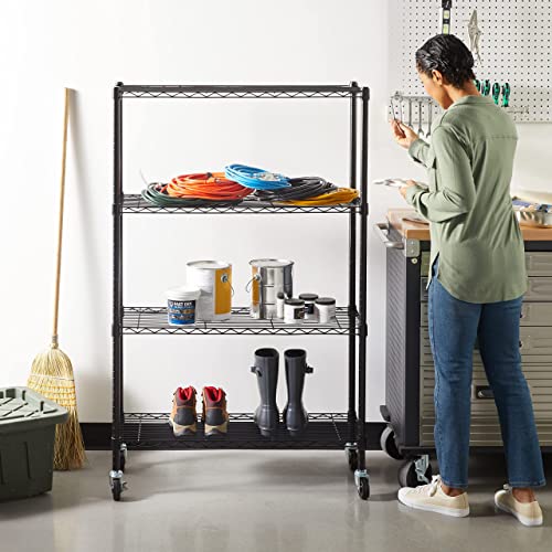 Amazon Basics – Aufbewahrungseinheit mit 4 Regalböden, höhenverstellbaren Einlegeböden und Nivellierfüßen, max. Gewicht 640 kg, Schwarz, 35.5 x 91.4 x 137.1 cm (T x B x H)