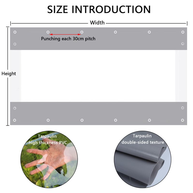 Transparente Plane mit ösen Wasserdicht 420g/m² PVC Abdeckplane Gewebeplane Windschutz Regenschutz für Garten Pavillon Terrassen Balkon Gewächshäuser (Khaki, Höhe 2.4m x Breite 2.4m)