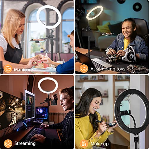10 Zoll LED Ringlicht mit Stativ Handy, Overhead Stativ Handy mit Ringlicht, Dimmbare LED Tischringlicht für YouTube-Videoaufnahmen, Selfie, Makeup, Tik Tok, Fotografie Kompatibel mit Smartphone