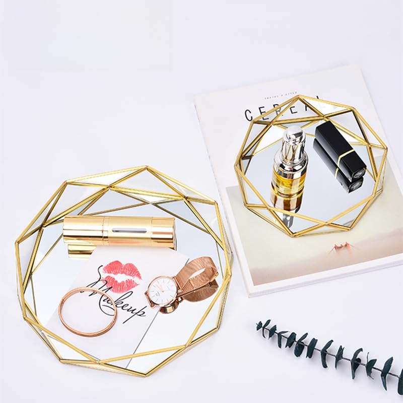 Glas Spiegel Tablett, Gold Tablett, Parfüm Tablett, Make-up Tablett, Dekorative Kosmetik Organizer, Schmuck Organizer für Badezimmer, Schminktisch (Klein)