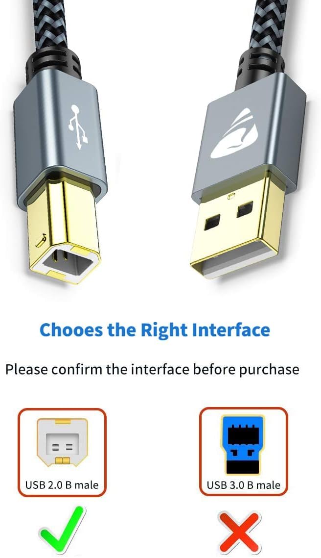 USB Druckerkabel, Scannerkabel 2.0 Kable【3M】 USB A auf USB B Drucker Kabel PC Printer Cable Kompatibel für HP, Dell, Canon, Lexmark, Xerox, Brother, Samsung usw