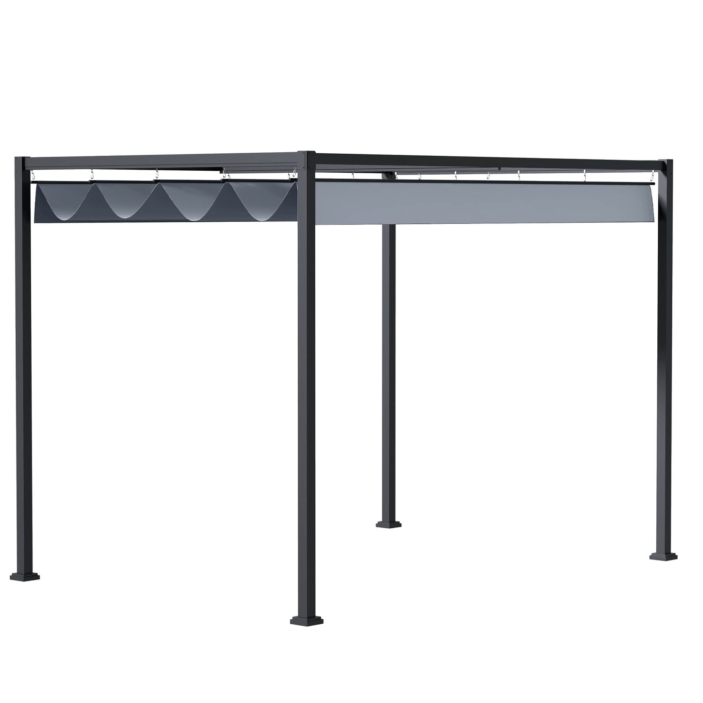 Outsunny Pergola 4x3m Garten Pavillon, Terrassendachung aus Stahl, Gartenpavillon mit verstellbares Dach, Freistehend, Sonnenschutz für Terrasse und Garten, Dunkelgrau