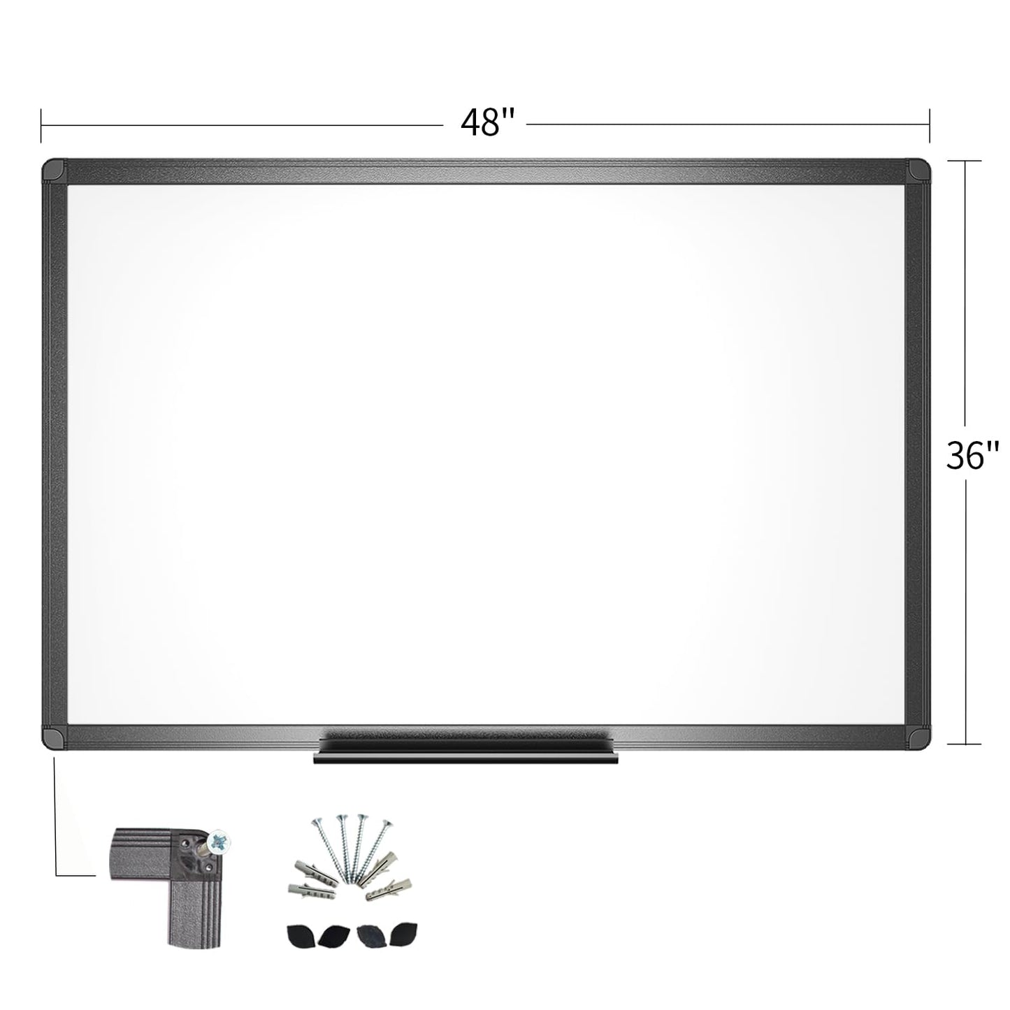 VIZ-PRO Magnetisches, trocken abwischbares Whiteboard 120 x 90 cm, trocken abwischbares Whiteboard mit schwarzem Aluminiumrahmen und Stiftablage