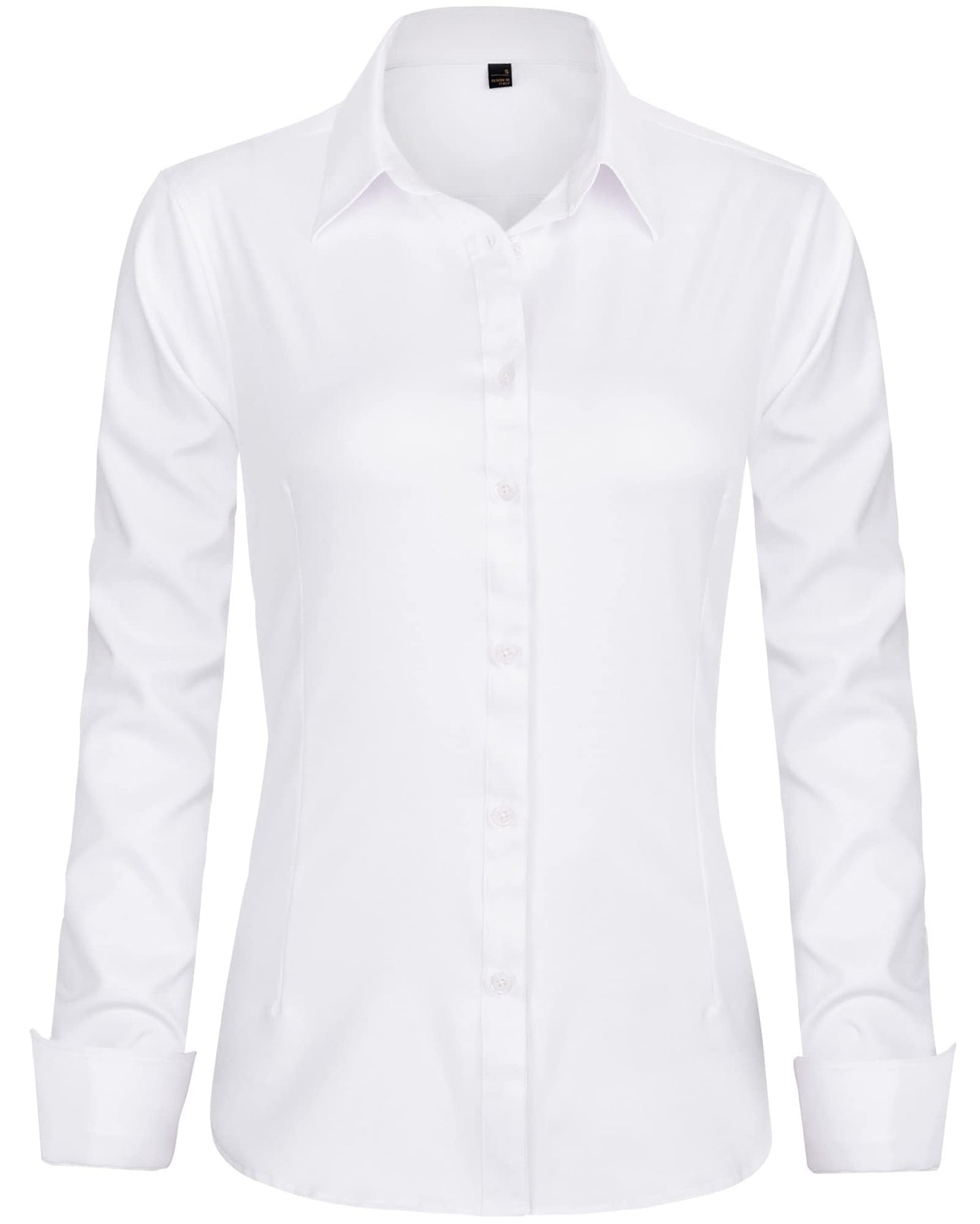 J.VER Bluse Damen Casual Business Bluse Damen Button Down Shirts Klassische Langarm Kragen Tops Bügelleichtes Modern Oberteil,Weiß,L