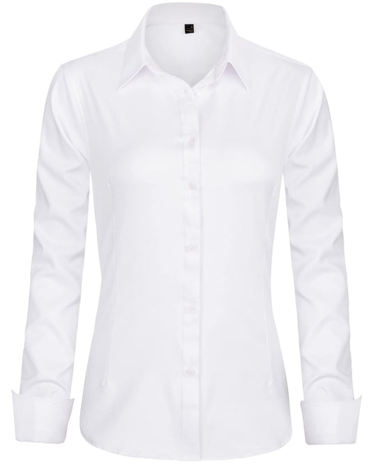 J.VER Bluse Damen Casual Business Bluse Damen Button Down Shirts Klassische Langarm Kragen Tops Bügelleichtes Modern Oberteil,Weiß,L