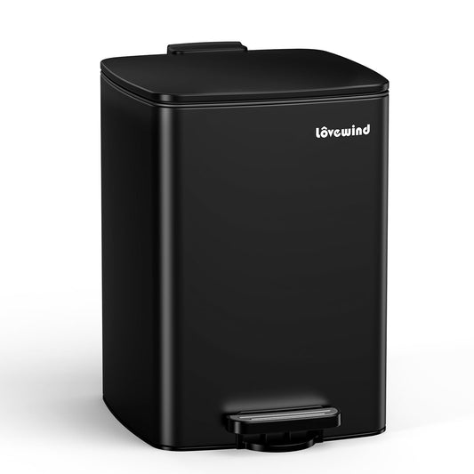 lovewind Küchenabfalleimer, 20L Schwarzer Mülleimer aus Edelstahl mit Pedal, mit Deckel und Inneneimer, Sanft Schließend und Offen Bleibend, Geeignet für Küche, Bad und Wohnzimmer