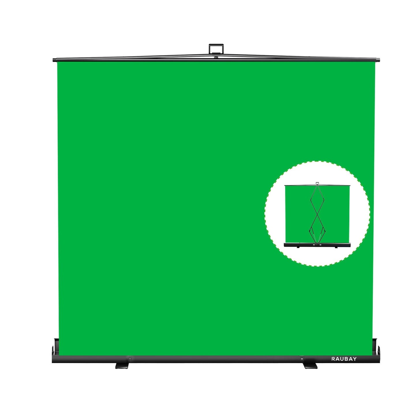 【Breiterer Stil】 RAUBAY 200x210cm Großer zusammenklappbarer Grün Hintergrund Greenscreen, tragbarer ausziehbarer Chroma-Key-Panel Fotohintergrund mit Ständer für Videokonferenzen, Fotostudio.