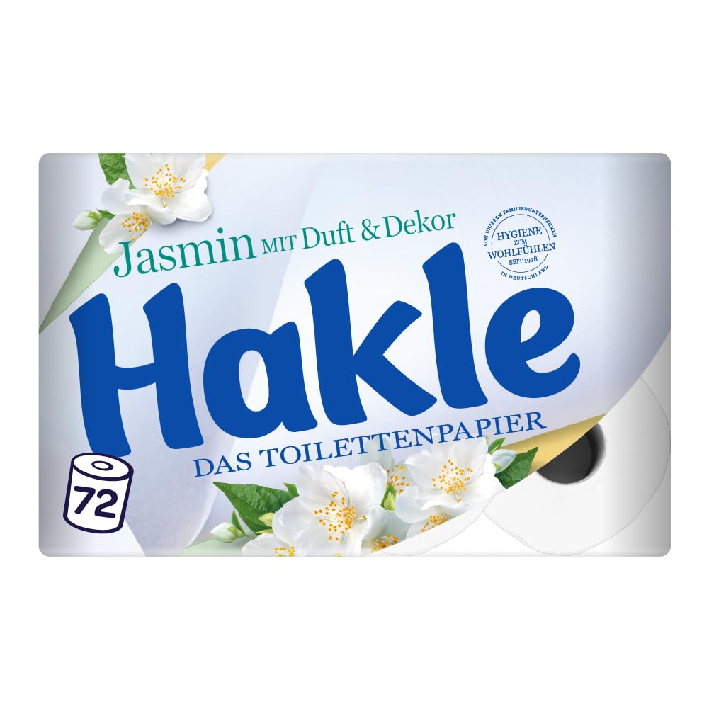 Hakle Toilettenpapier mit Jasminduft & Dekor - 72 Rollen, 3-lagiges Klopapier, 130 Blatt pro Rolle, WC Papier mit 60% recycelte Verpackung, FSC-zertifiziert