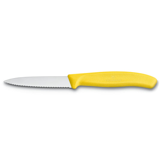 Victorinox, Swiss Classic, Profi Gemüsemesser, Extra Scharfe Klinge, Wellenschliff, 8 cm, Robuster Kunststoffgriff, Rostfreier Stahl, gelb