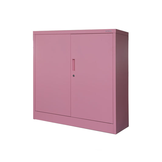Jan Nowak Kleiner Aktenschrank C001B Büroschrank Metallschrank Aufbewahrungsschrank 2 Verstellbare Fachböden Pulverbeschichtet Abschließbar 92,5 cm x 90 cm x 40 cm (Rosa)