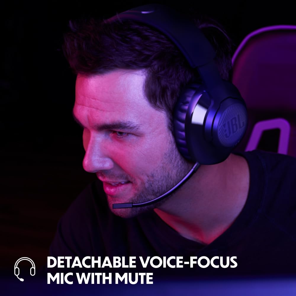 JBL Quantum 350 Over-Ear Gaming Headset – Wireless 2.4 GHz und USB-C-Anschluss – Mit abnehmbarem Boom Mic und QuantumSurround Sound – Schwarz