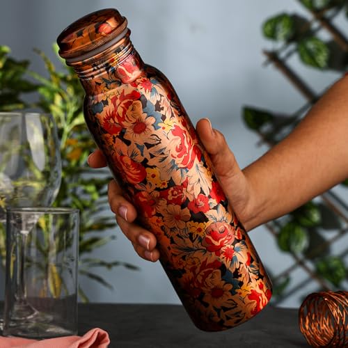 Zap Impex Travellers reines Kupfer Wasserflasche Graphic Design für ayurvedische Vorteile Wasserflasche Joint Free, 900 ml
