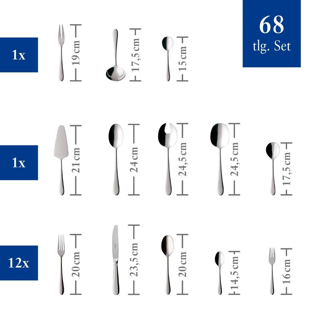 Villeroy & Boch – Oscar Tafelbesteck 68 teilig 12 Personen, Spülmaschinenfest, Rostfrei, Besteck Edelstahl, Essbesteck, Besteckset, Messer, Gabel, Löffel, Küchen Besteck Set, Edelstahl