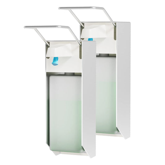 ITAX-WORLD Eurospender 1000ML 2 Packungen, Seifenspender Wandbefestigung, Seifenspender Mit Ellbogendruck Für Desinfektionsmittel Und Handseifen, Weißer Seifenspender, Aluminium