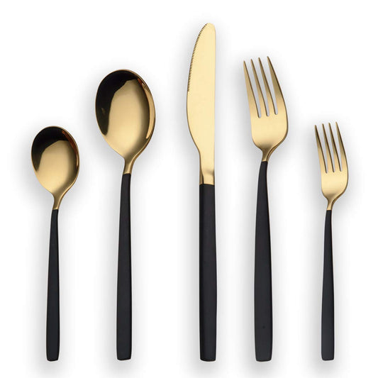 Berglander 30 Stück Titan schwarz Besteck Set, schwarzer Griff mit goldenen Mund Besteck Set, schwarz und golden Besteck Service für 6 (schwarz, Golden)