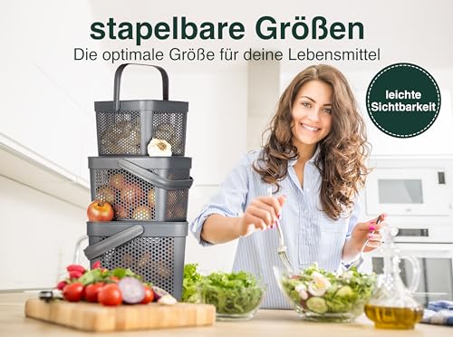 uandu Kartoffel Aufbewahrungsbox Küche, Zwiebeln, Knoblauch Aufbewahrung, Korb für Spielzeug, Wäschekorb, Regal Korb, Aufbewahrungskorb für Bad, Vorratskorb, Küchen Aufbewahrung & Organizer -Anthrazit