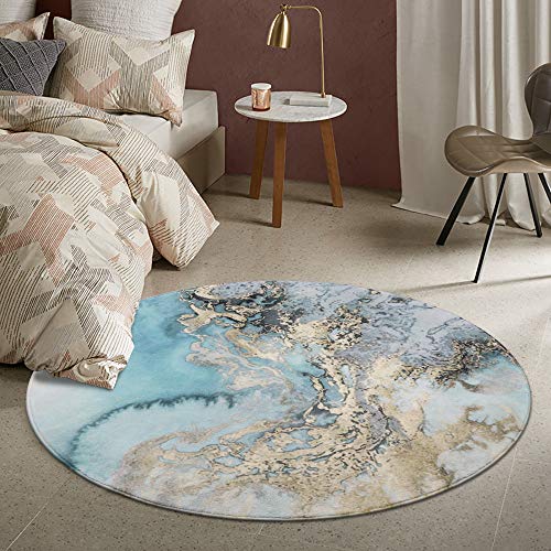 Lahome Runder Teppich mit Marmormuster – 91 cm Durchmesser, Kunstwolle, rutschfest, Akzent, Used-Look, Überwurf, Teppichboden für Wohnzimmer, Schlafzimmer, Waschküche, Dekoration (rund – 7,6 cm