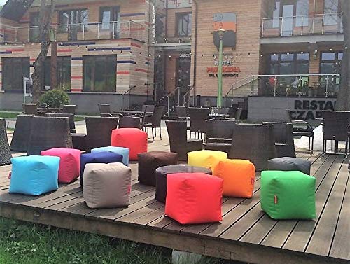 Ecopuf Cube Modern - Hocker Hocker aus 100% wasserdichtem Polyestergewebe. Fancy Stripe Design Fußstütze für den Außen- und Innenbereich Fantasy Stripe Rot DG23