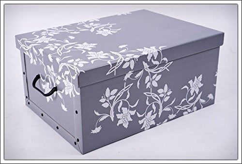 Spetebo 3er Set Aufbewahrungsbox mit Deckel je 51 x 37 cm - Blumenmuster - Stapelbox aus Pappe mit Griffen 45 Liter - Organizer Storage Box Allzweck Spielzeug Kiste Geschenk Karton Barock stapelbar