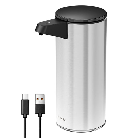 AIKE Seifenspender Automatisch Edelstahl mit Sensor Infrarot, 280ml Berührungsloser Automatischer Seifenspender USB-Aufladung